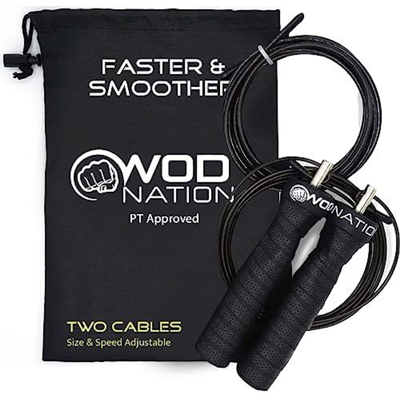 WOD Nation Attack Speed Adjustable Jump Rope With Unique Two Cable Skipping Workout System, One Thick and One Light 11 Foot Cable, Perfect for Double Unders For High Intense, Fits Men and Women